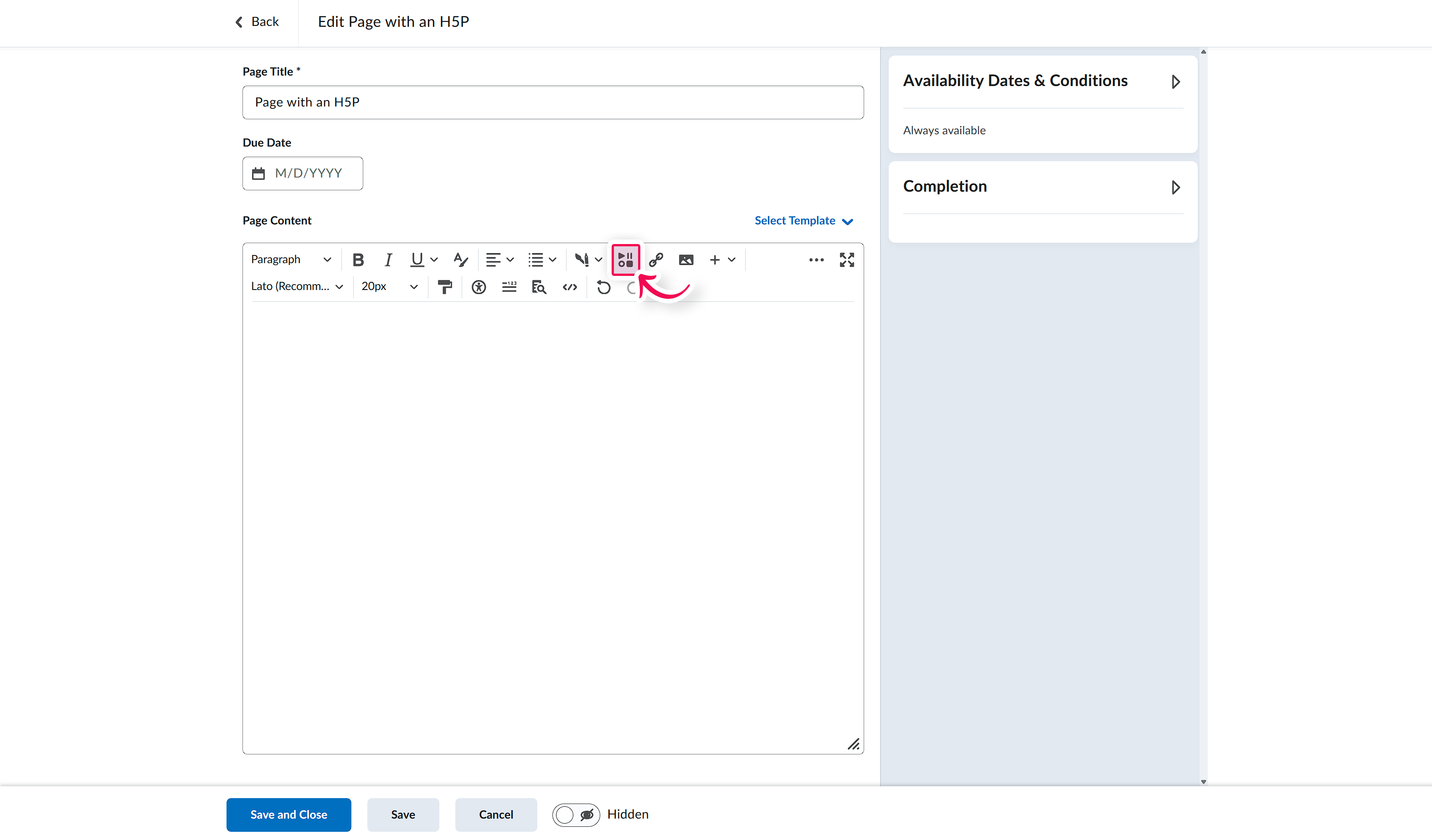 Page with text editor with the Insert Stuff button highlighted.png