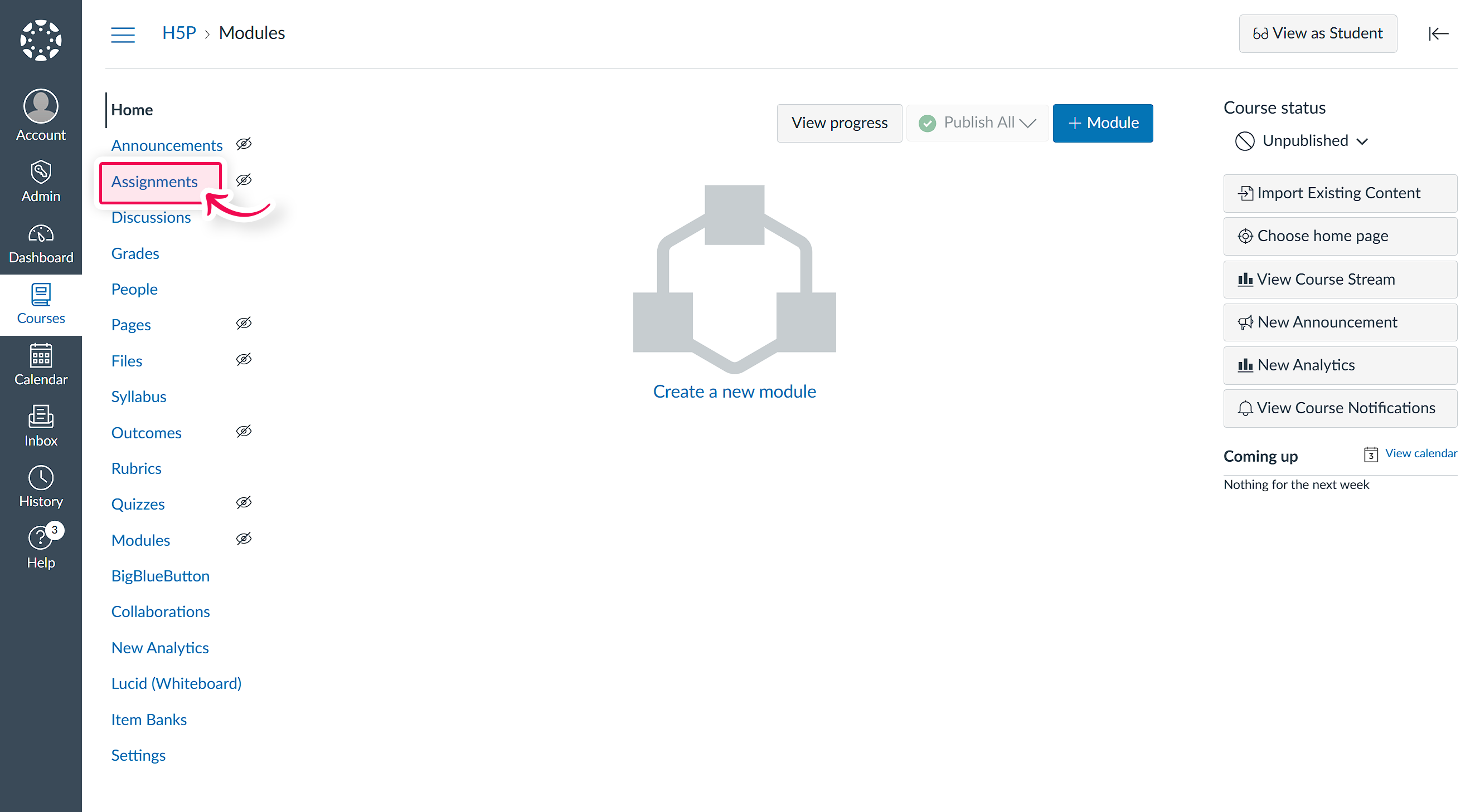 Course view in Canvas with assignments button highlighted.png