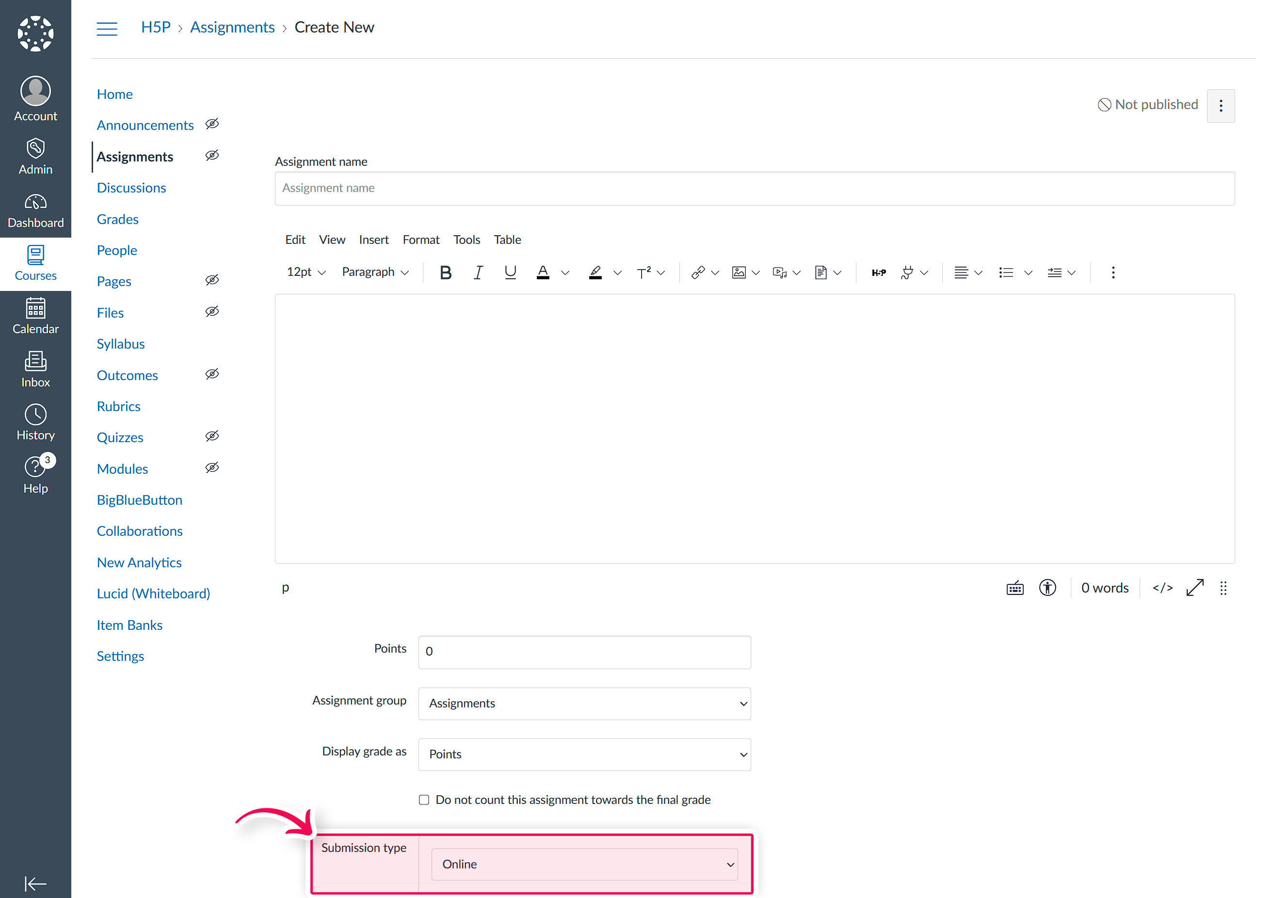 Assignment editor showing the Submission type highlighted.png