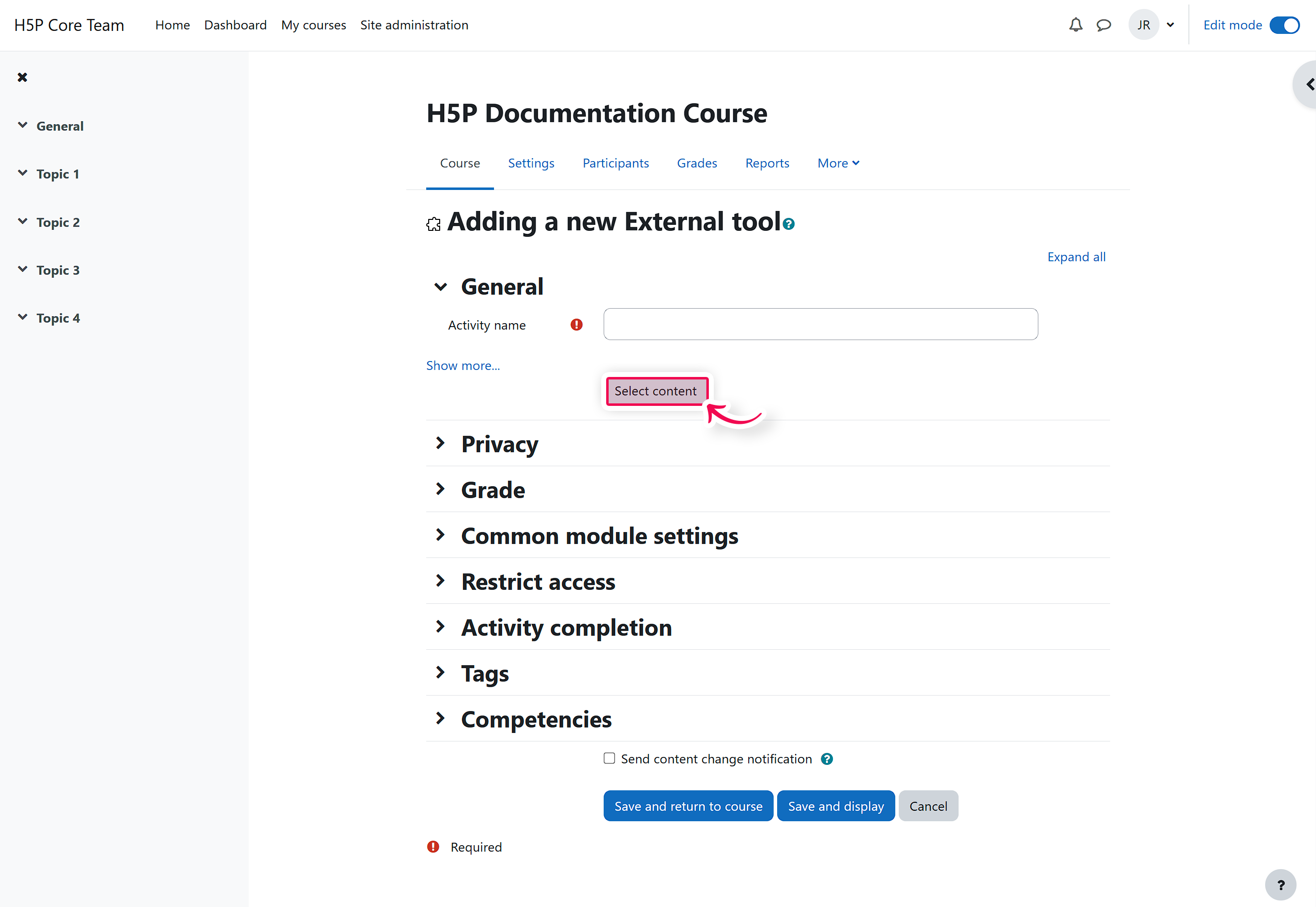 Topic editor view with select content button highlighted.png