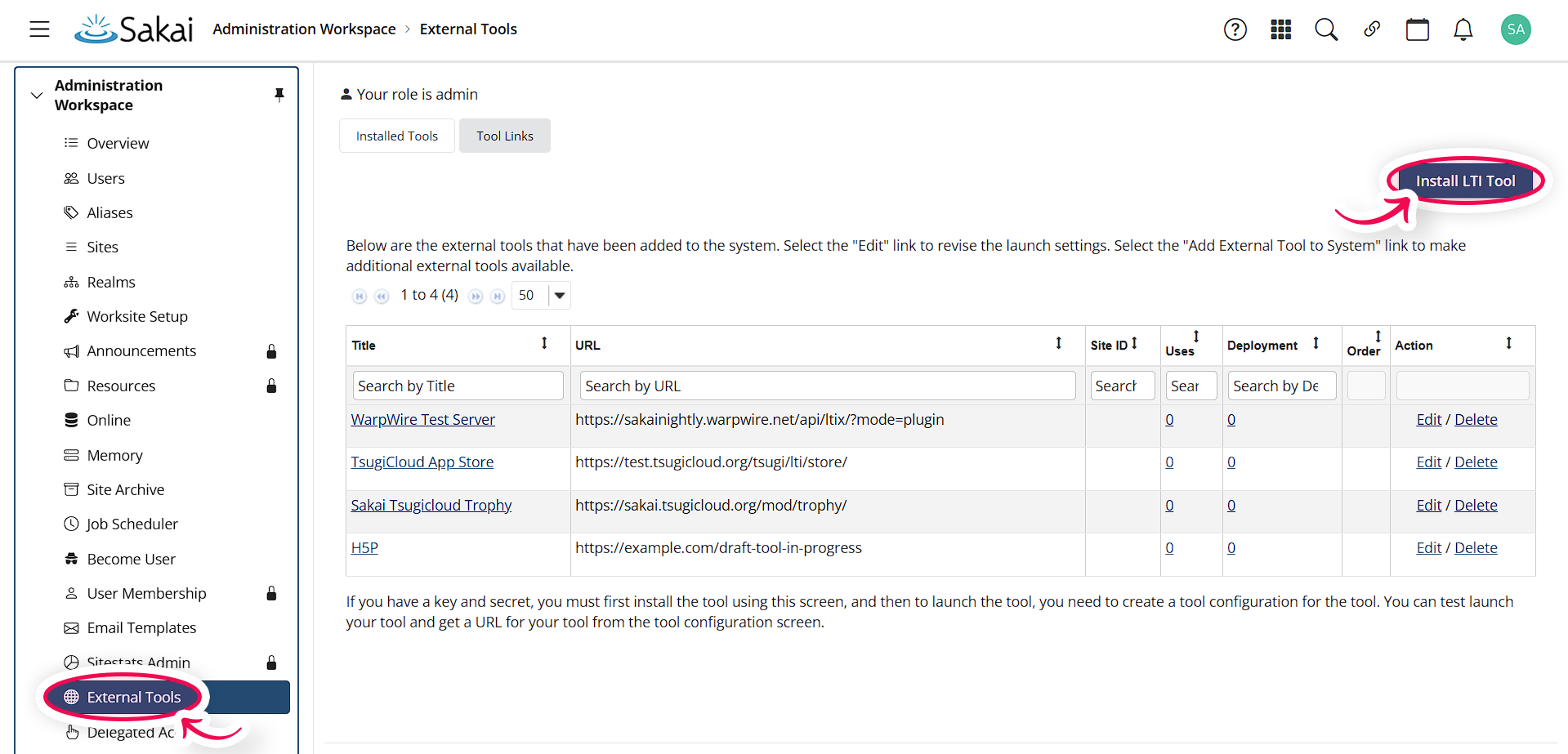 Sakai External Tool Install LTI Tool.png