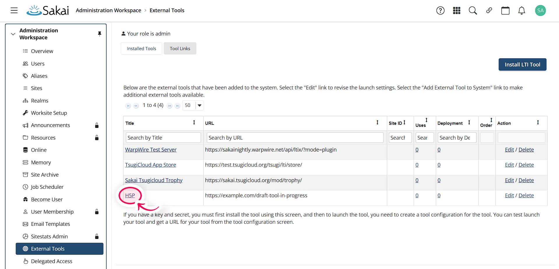 Sakai External Tool Install LTI Tool.png