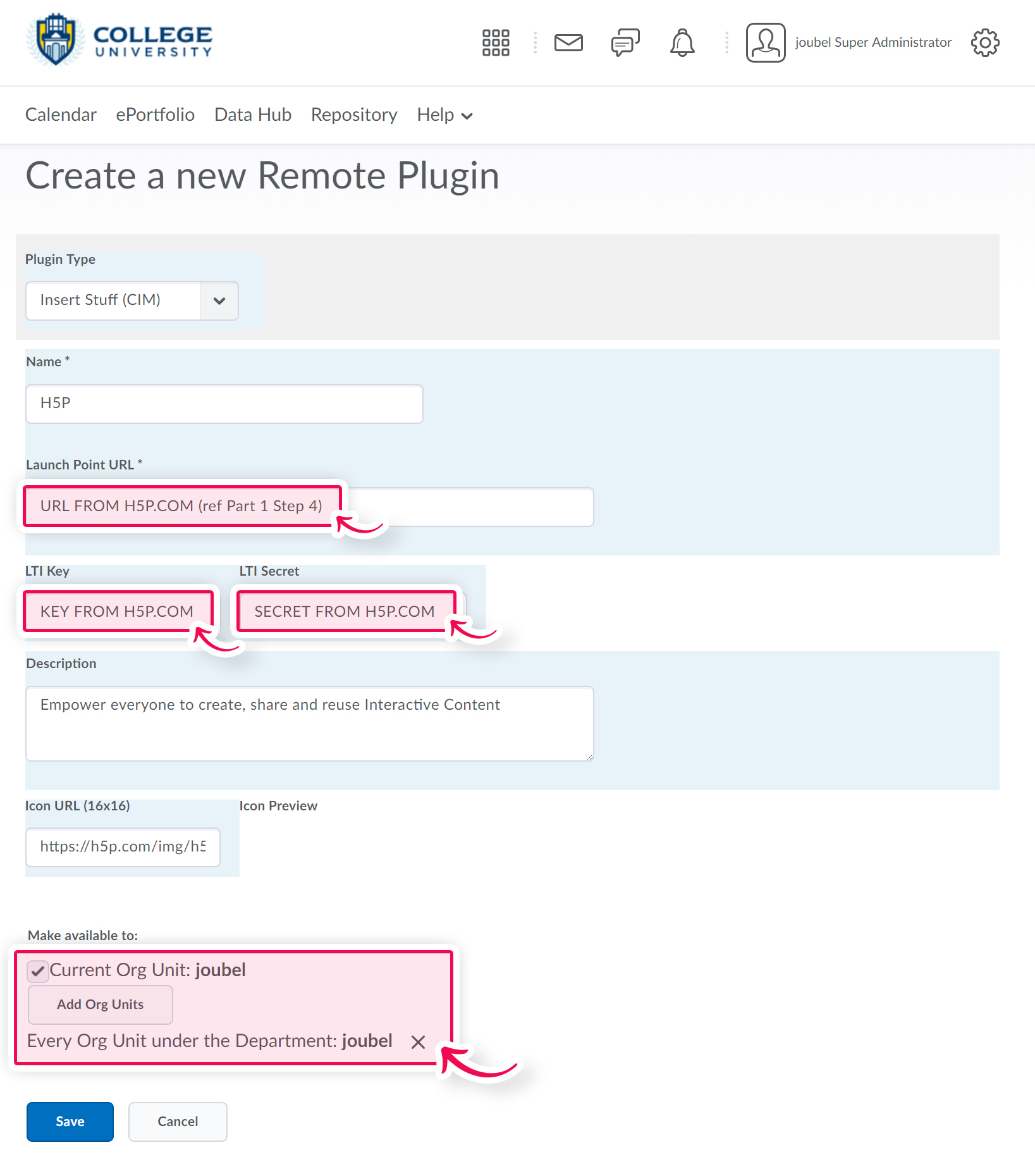 Setting up in Brightspace (LTI 1.1) H5P