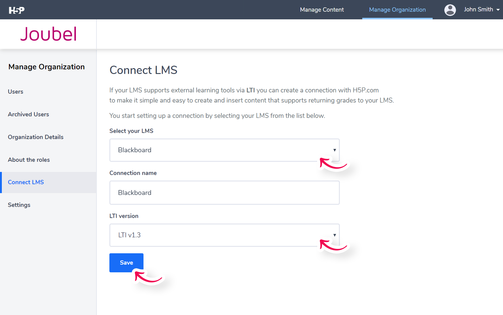Select and save which LMS will be using