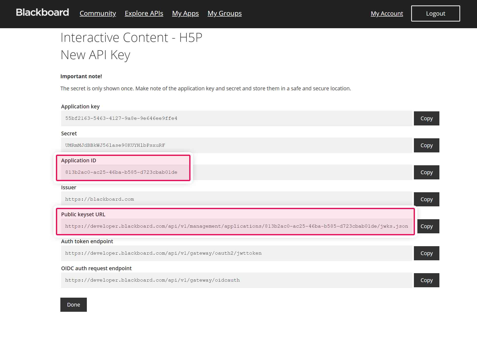 Important information displayed in Blackboard, make sure to copy it
