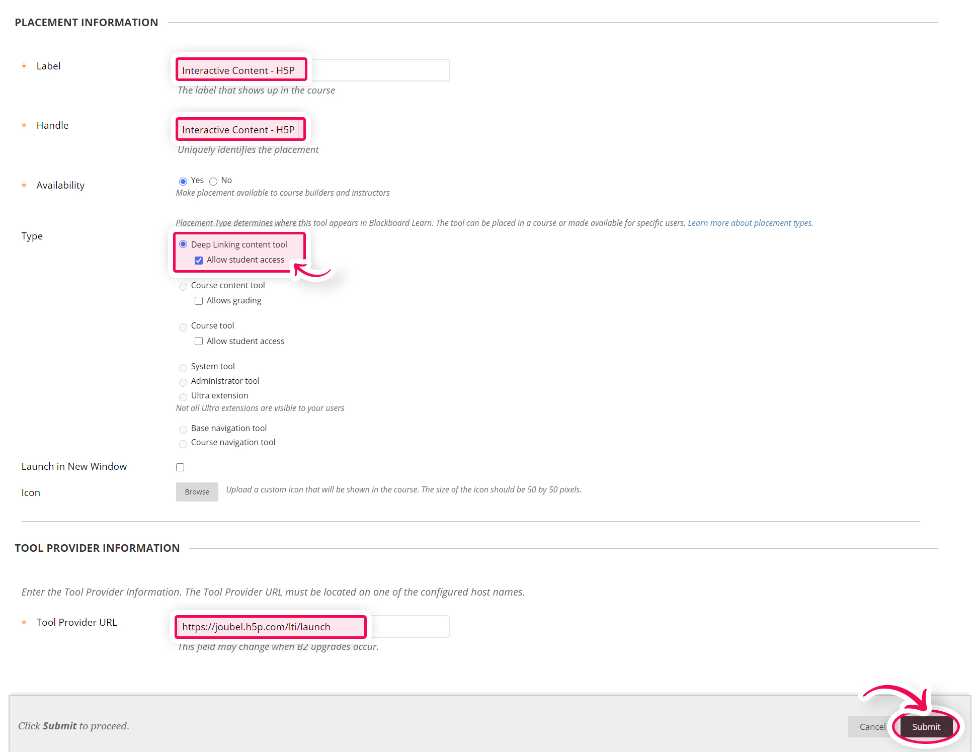 Placemente information boxes and how to fill them