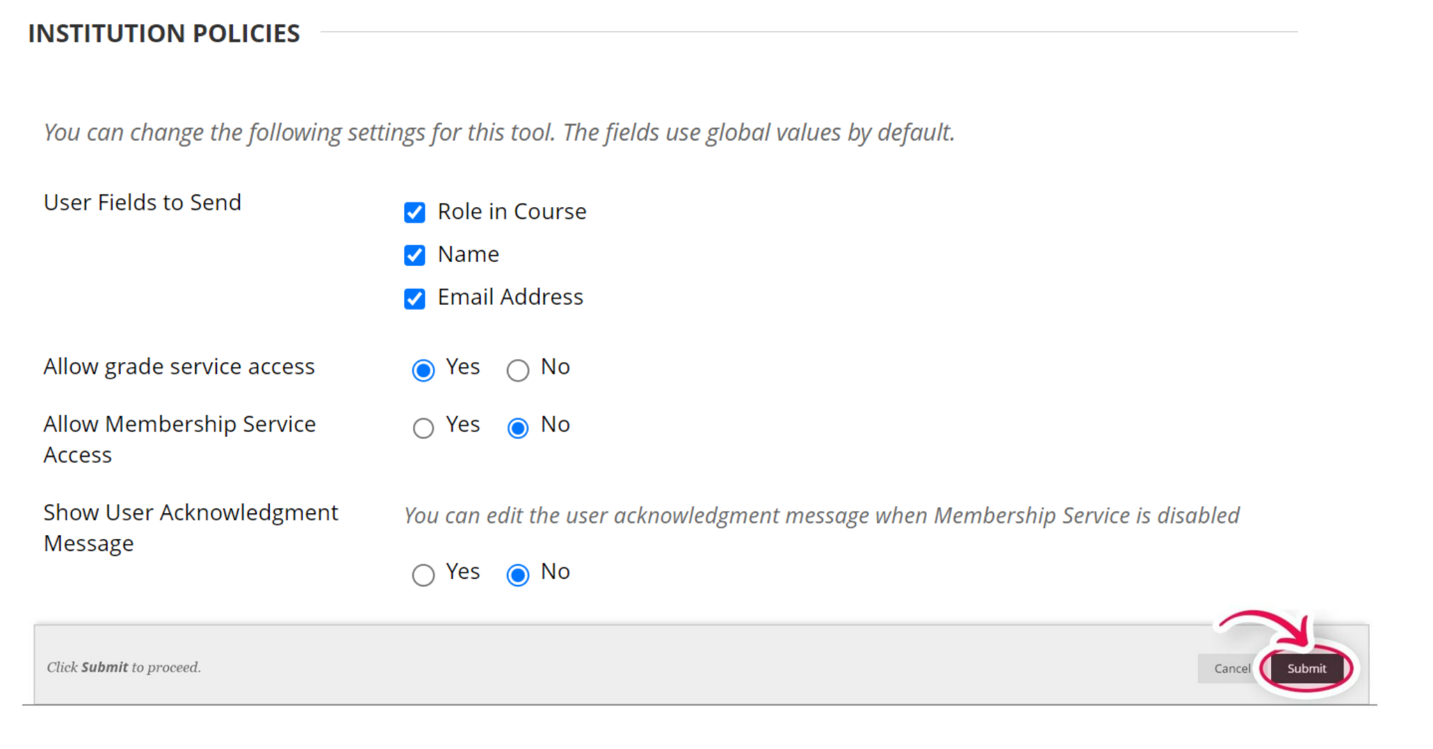 Institution policies must be edited and submitted